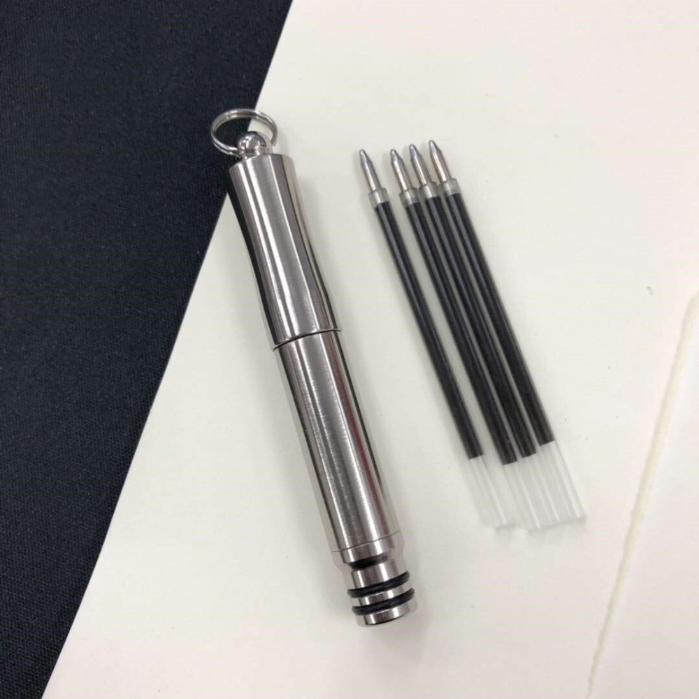 Titanium Pocket EDC Ballpoint Pen Signature Write Pen with Key Ring 5 Refills