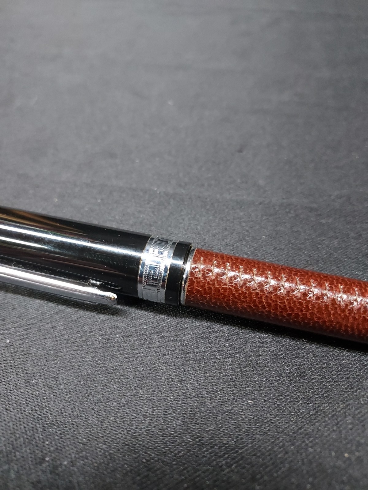 Vtg HAUSER GERMANY Pen Oversized Leather Handle Black Open Ceramic 777 SF