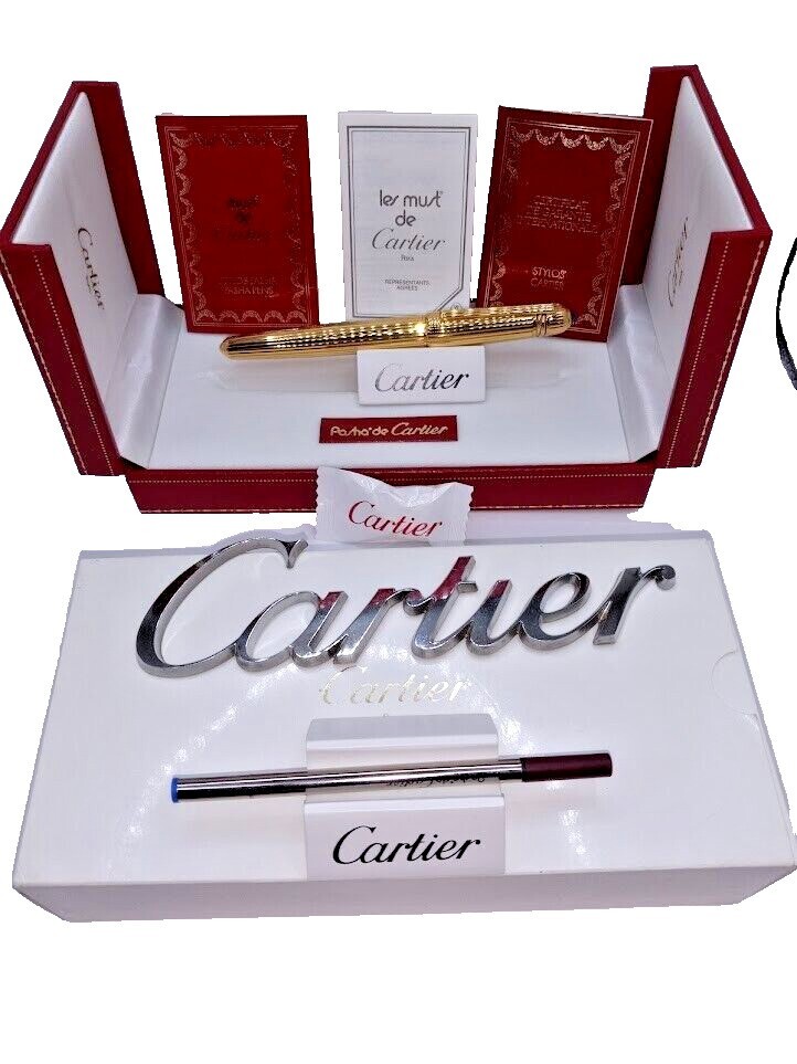 *** Pasha de Cartier / Roller ball Gold Pen Complete With Both Box & Refill Mint
