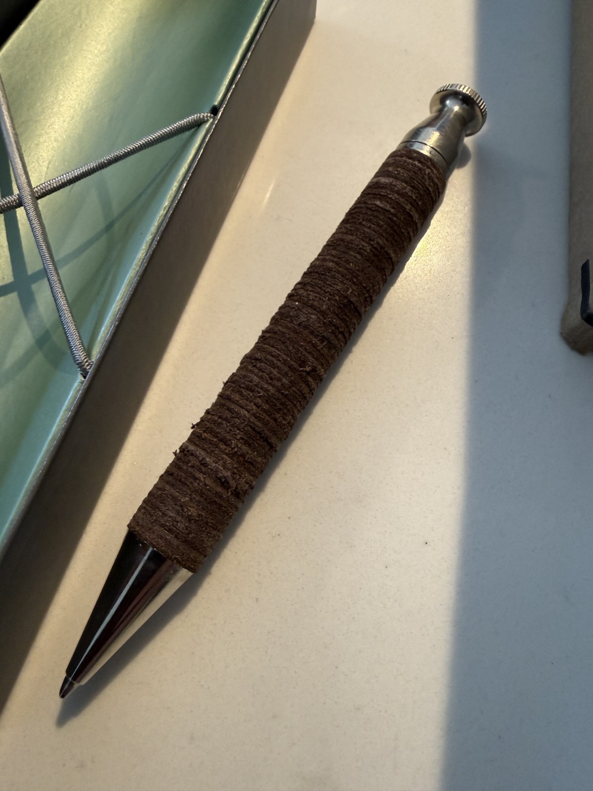 e+m Germany King Cuio Leather Ballpoint Pen Mocca Nickel Plated Gift Box NEW