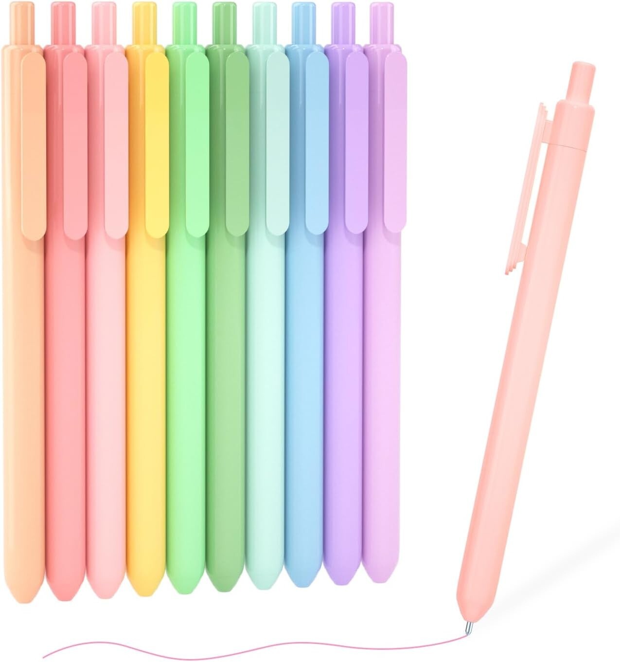 10 Versatile Pastel Ink Pens with Durable Clips – Ideal for Writing & Sketching