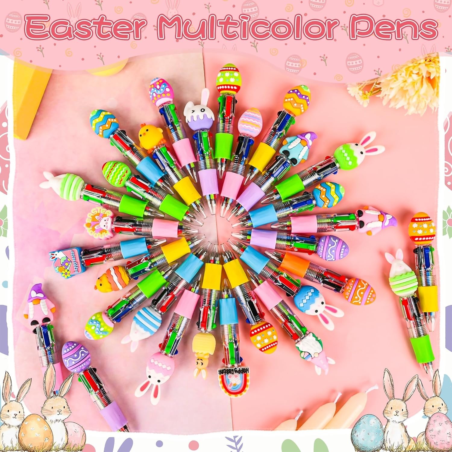 25 Pcs Easter Multicolor Pen in One Cartoon Cute Fun 4-In-1 Cute Pens Bulk Kawai