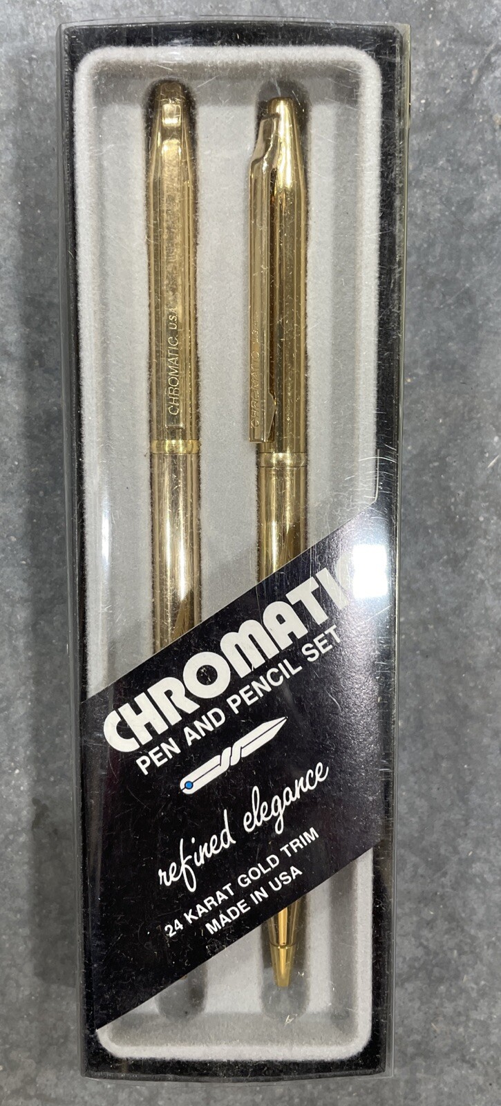 Chromatic Gold Color Barrel Pen & Pencil Set 24 Karat Gold Trim #16100 Vintage