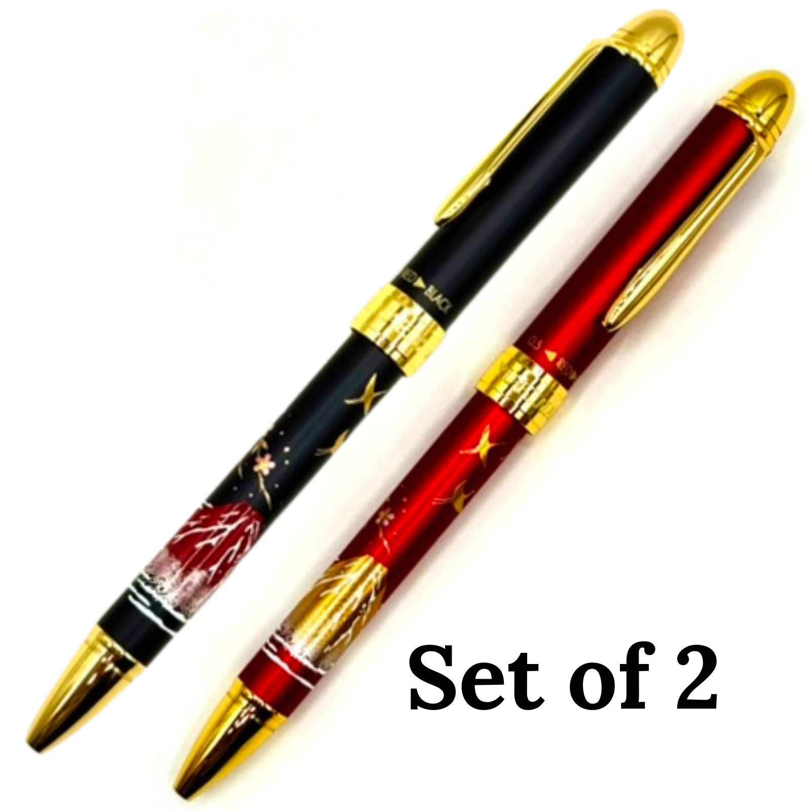 2pc Set/ Sailor Multi-Function Pen 3-in-1 Yubi Maki-E Mt. Fuji Black & Red Japan