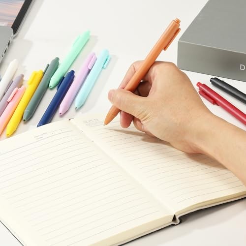 12 Pack Retractable Ballpoint Gel Pens, 0.5mm Fine Point Black Ink Retro Red