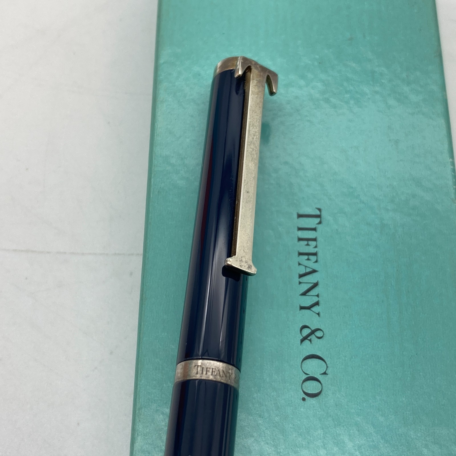 Tiffany & Co. Ballpoint Pen T Clip Navy Enamel Silver Black ink 31.4g