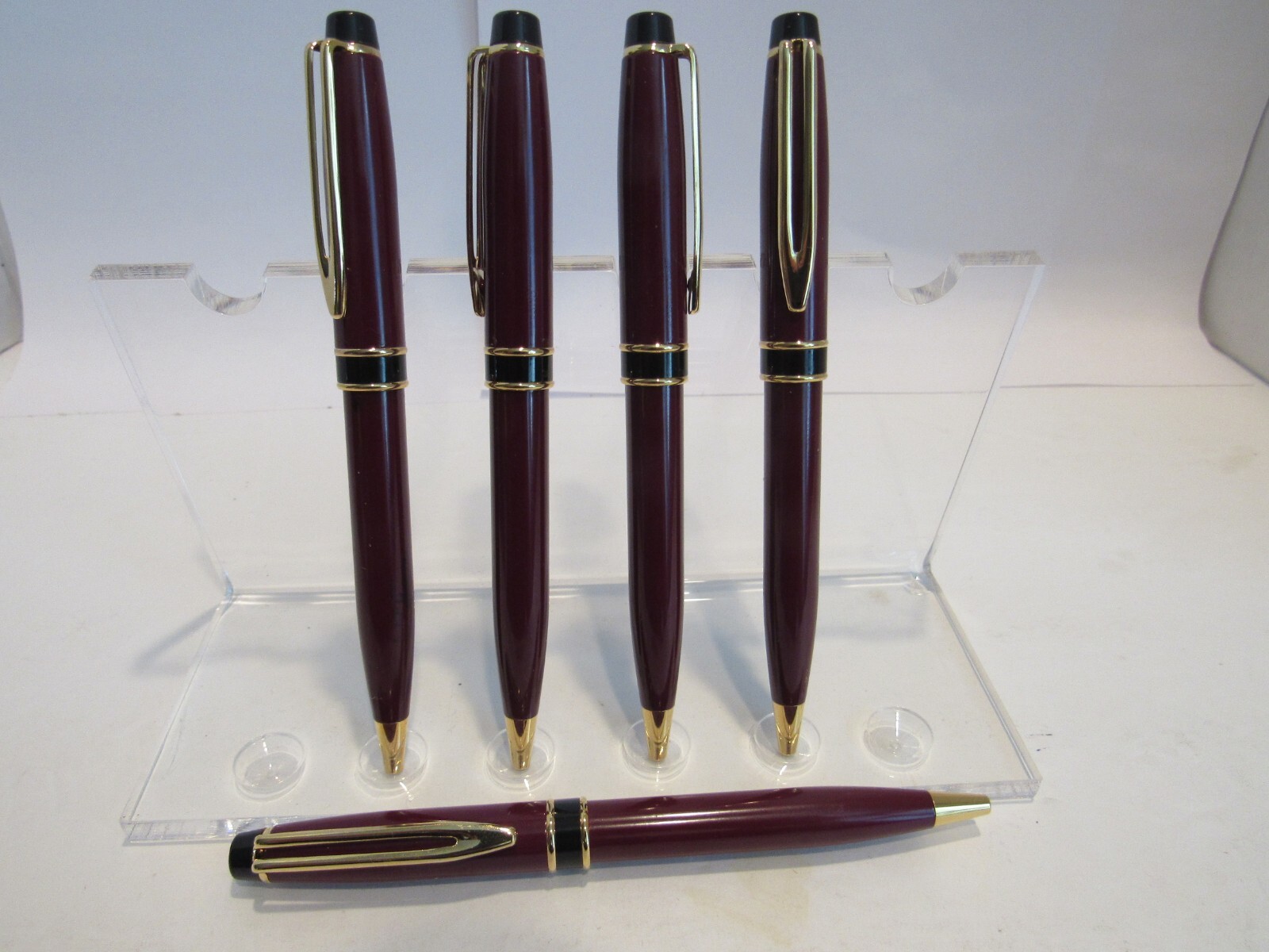 LOT OF`5 TERZETTI METAL RED EXPERT BALLPOINT PEN-HEAVY BRASS BODY+VELVET POUCH
