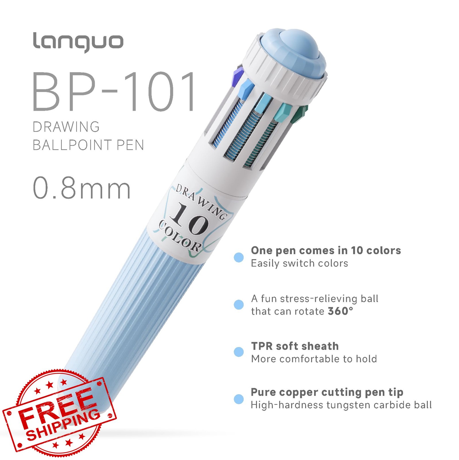 languo 60 Colors Pen Set 6PCS 10-in-1 Multicolor Ballpoint Retractable 0.8mm