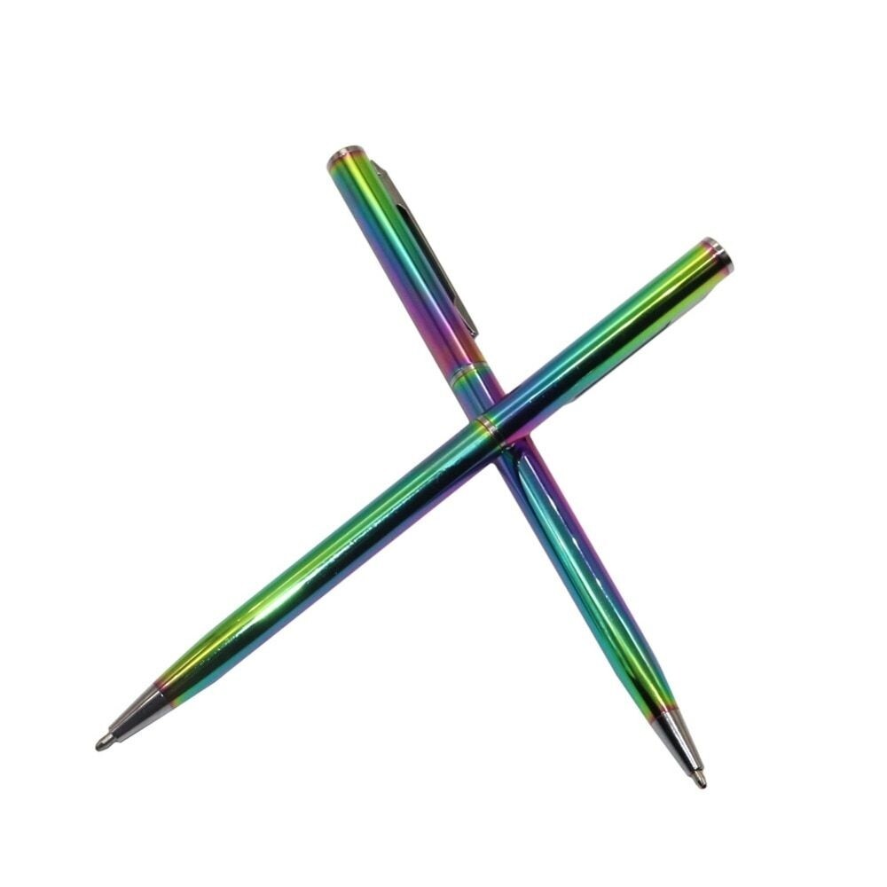 2pcs/set Colorful Rainbow Ballpoint Pen Stainless Steel Metal Stationery Pen New