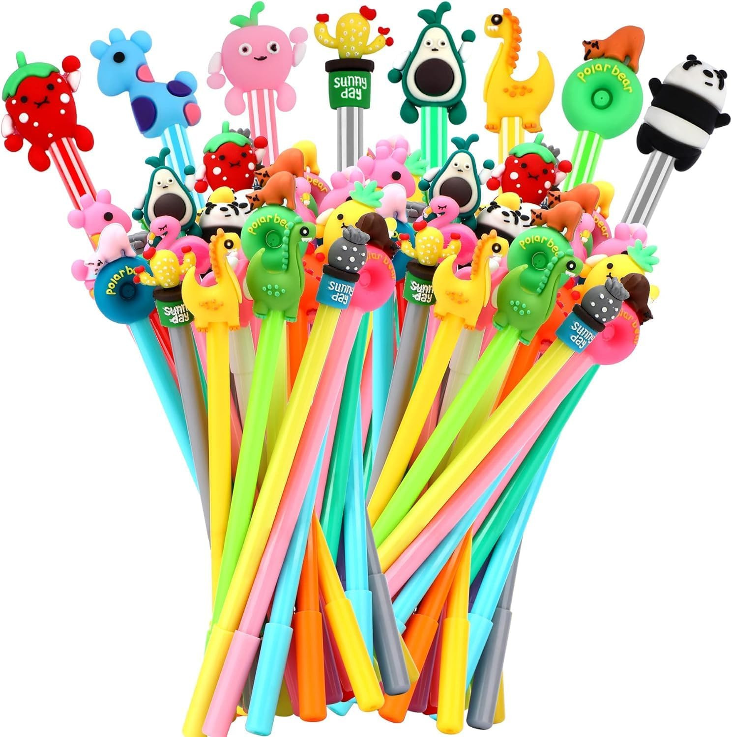 20 Pieces Cartoon Cute Gel Rollerball Pens Bulk Assorted Styles Novelty Writing