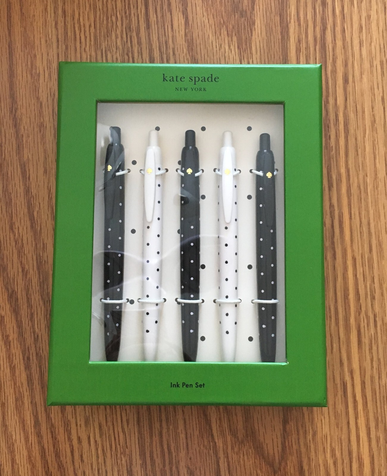 Kate Spade New York 5 Black Ink Pen Set – Polka Dot Retractable (New in Box)