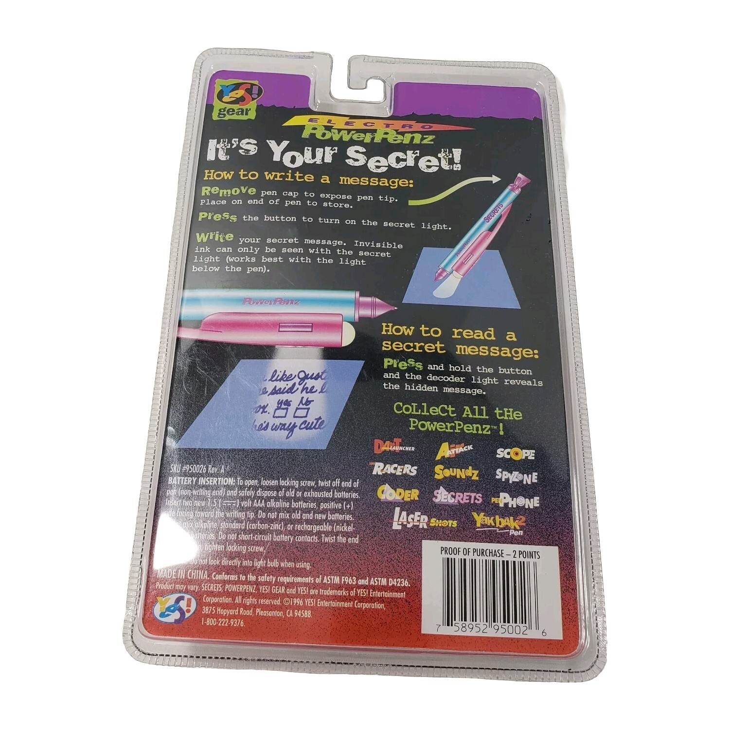 POWERPENZ ELECTRO TOP SECRET Spy Pen 1996 Yes Gear Blue Purple Pink Vintage Rare