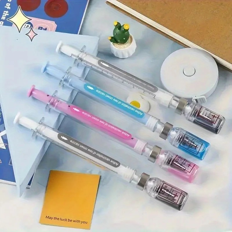 10PCS Random Color Belt Syrin ge Shaped Gel Neutral Pen, Signature Ballpoint Pen