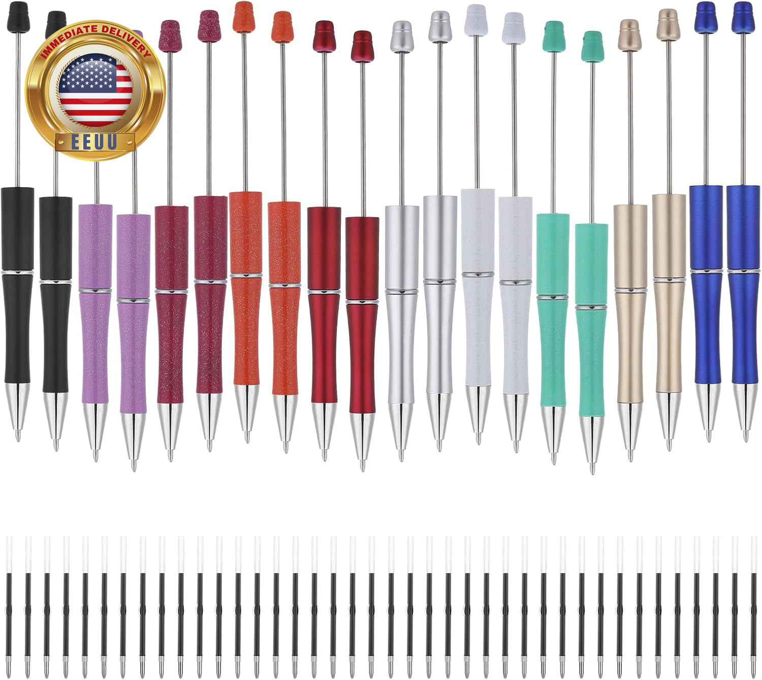 20 Pcs Beaded Pens, Beadable Pens Bulk Colored, Focal Bead Pen with 40Pcs Black