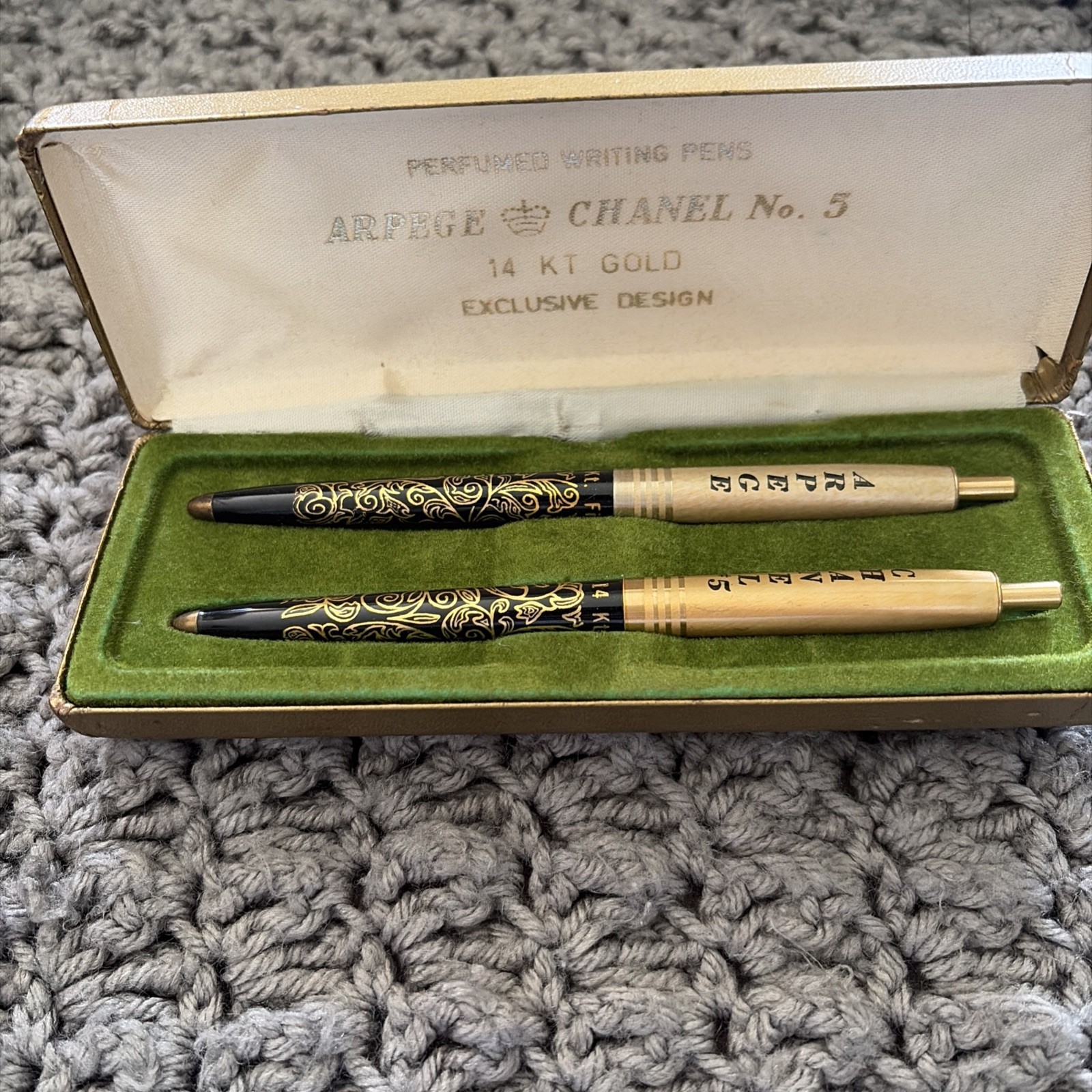 Arpege CHANEL No.5 Ballpoint Pen Set 14K Gold, Vintage