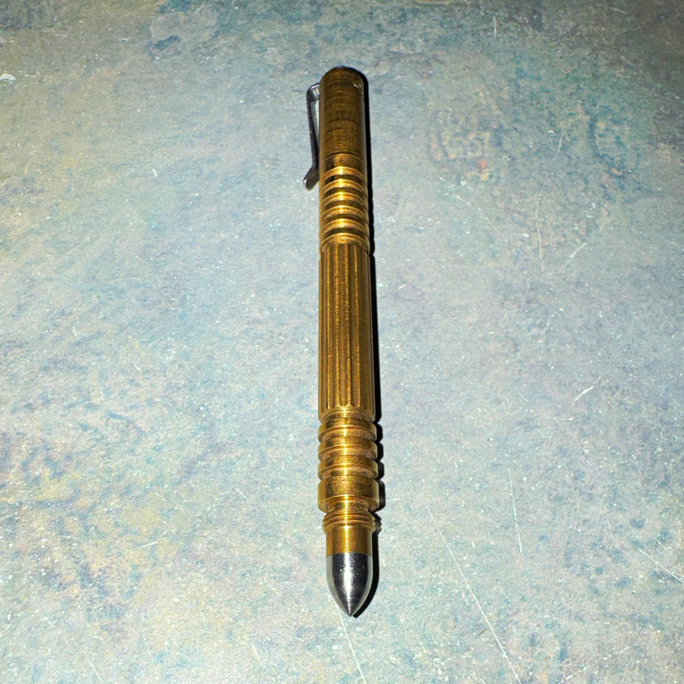 Hinderer Investigator Pen Brass Tactical Style Ballpoint Pen, Black Ink, Clip
