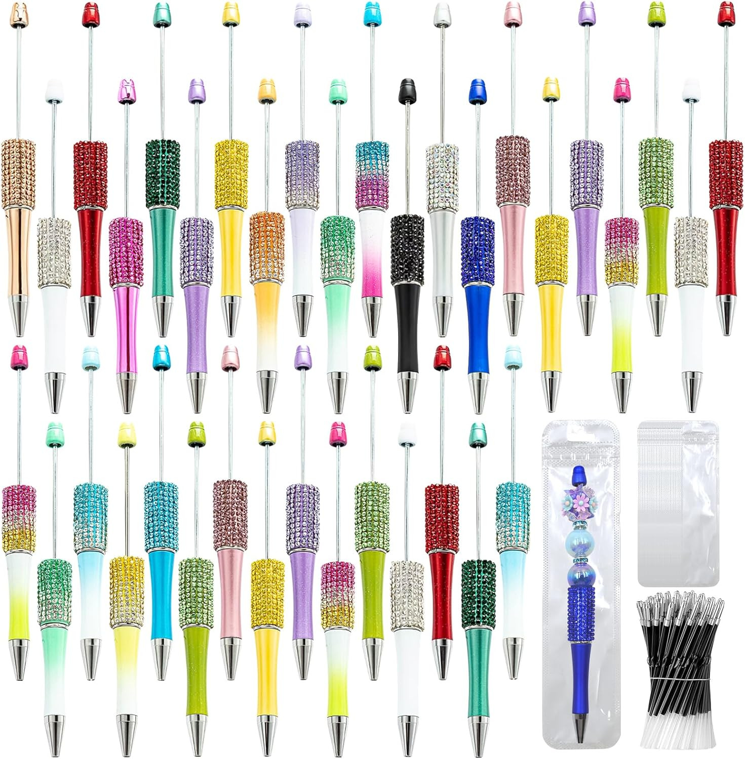 75 Pcs DIY Diamond Beadable Pen Kit – 25 Plastic Rhinestone Beaded Pens Bulk …