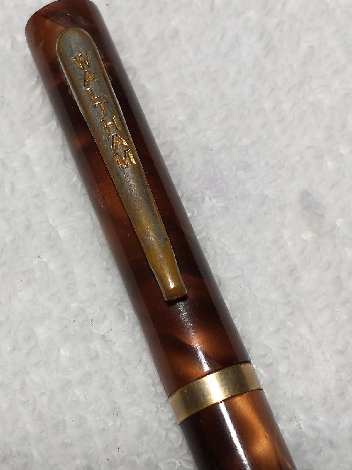 BEAUTIFUL WALTHAM VINTAGE MECH PENCIL IN ROOTBEER PEARL TONES CELLULOID ANTIQUE