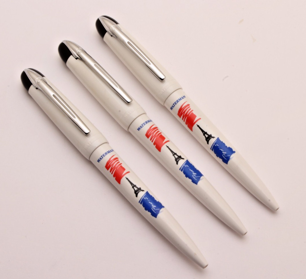 SET OF 3 Waterman Paris Effile Tower Ballpoint Pen White Body NEW OLD STOCK