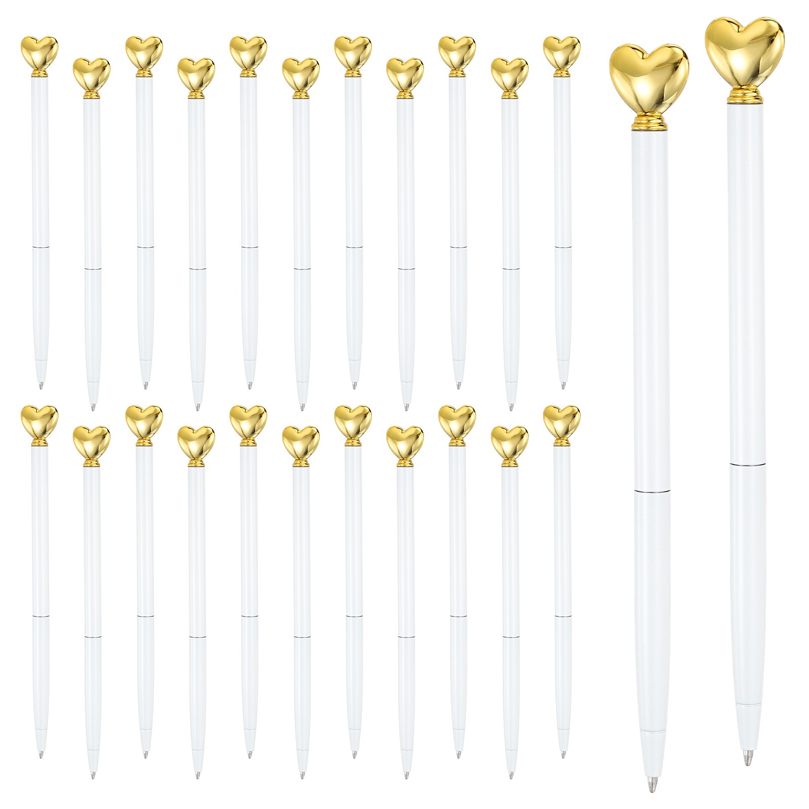 Heart Pens 1.0 mm Black Ink, 24 Pcs Metal Cute Pens Ballpoint, White/Gold