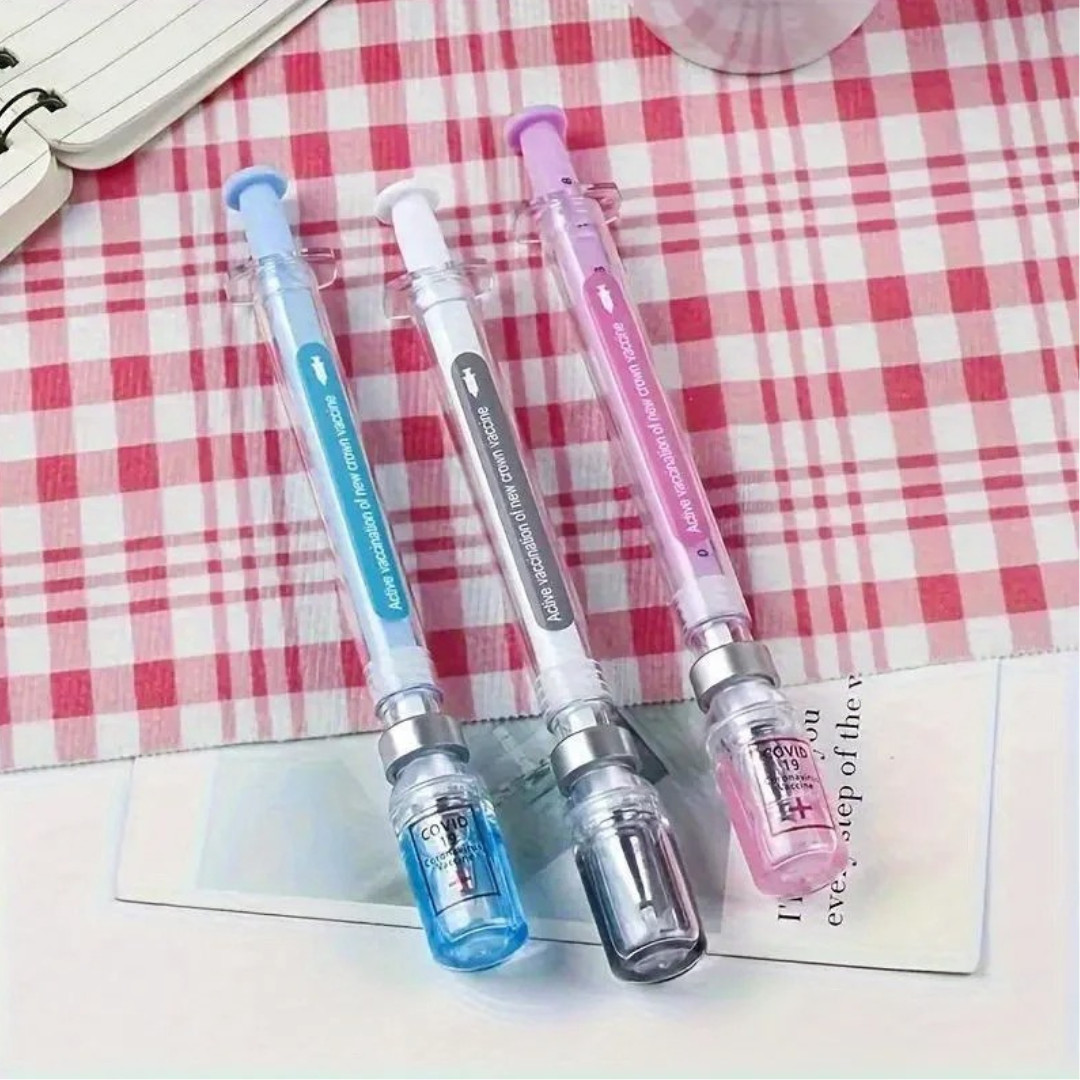 5PCS Random Color Belt Syringe Shaped Gel Neutral Pen, Signature Ballpoint Pen,
