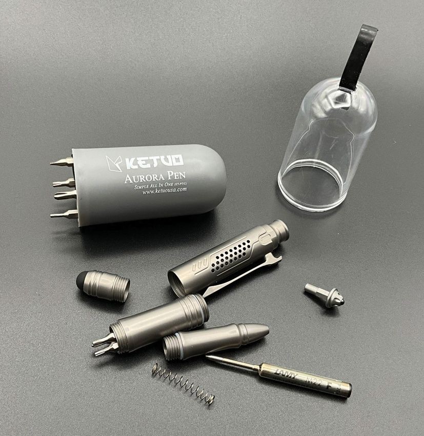 Ketuo Aurora Multi Function Pen Gray Writes Black Streamlined Stores Hex Bits