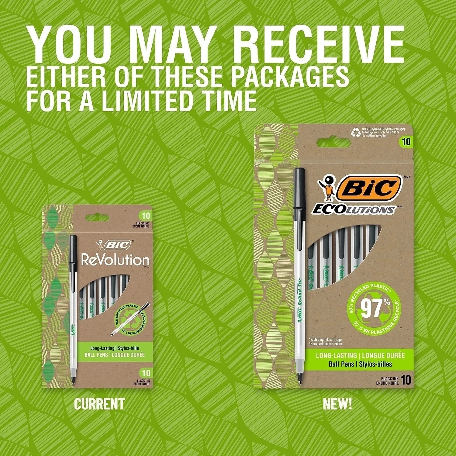 BIC ReVolution Round Stic Ballpoint Pen, Black, 1 Count (Pack of 10)