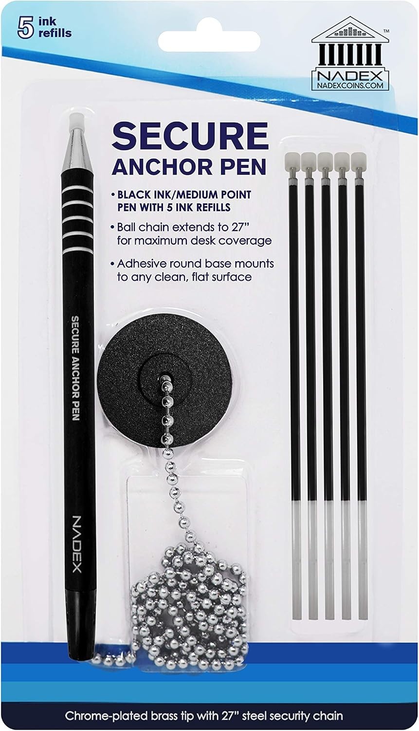 Elegant Refillable Ballpoint Pen Set with Security Chain and Adhesive Mount
