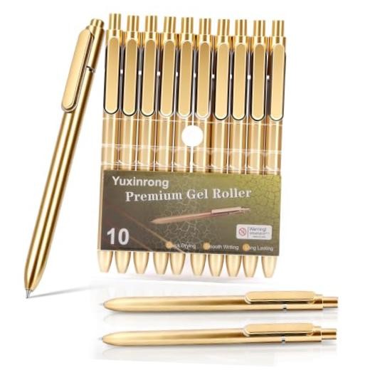 10 Pcs Black Gel Pens 0.5mm Black Gel Ink Pens Bulk Fine Point Quick Gold