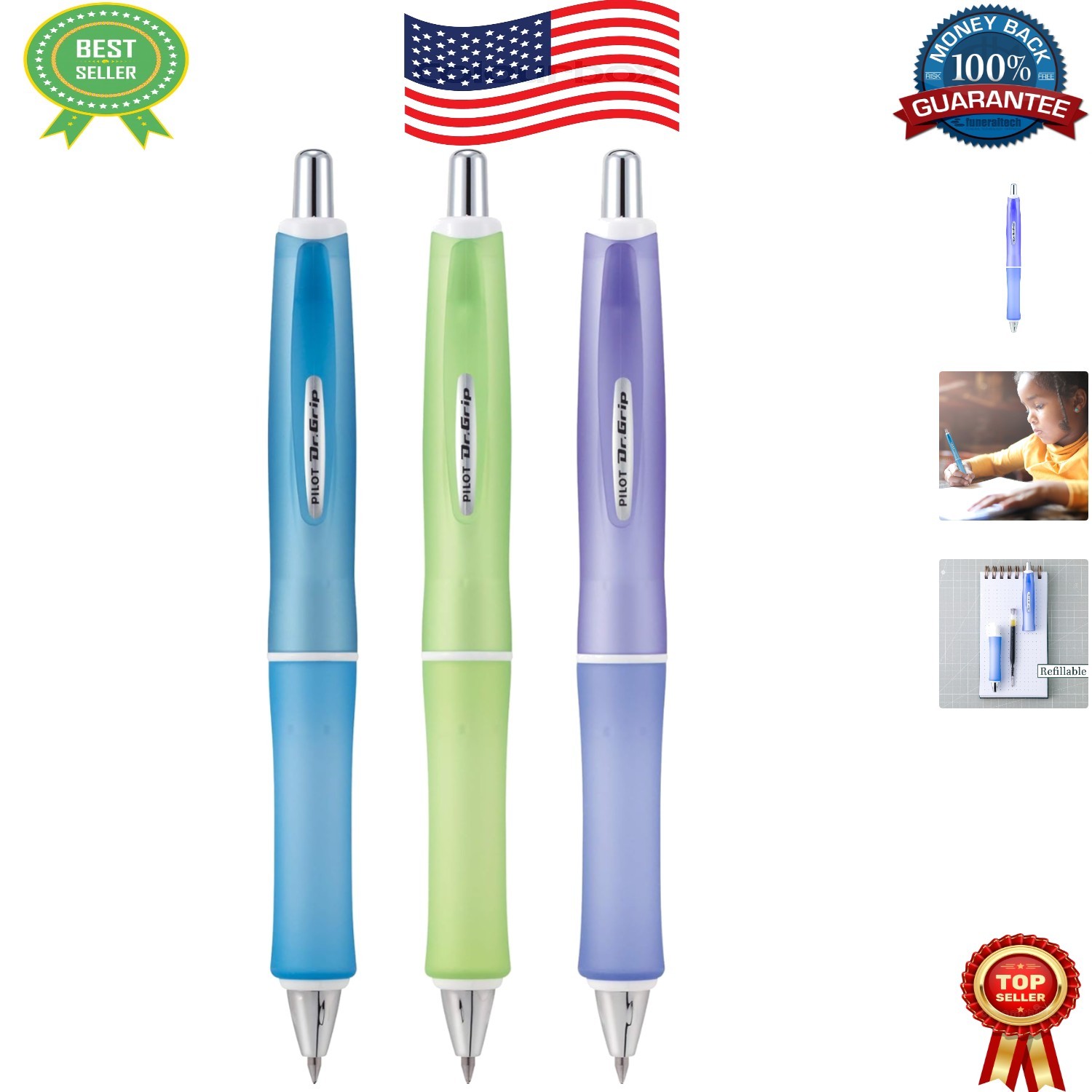 3-Pack Dr. Grip Frosted Refillable Retractable Ballpoint Pen in Black Ink