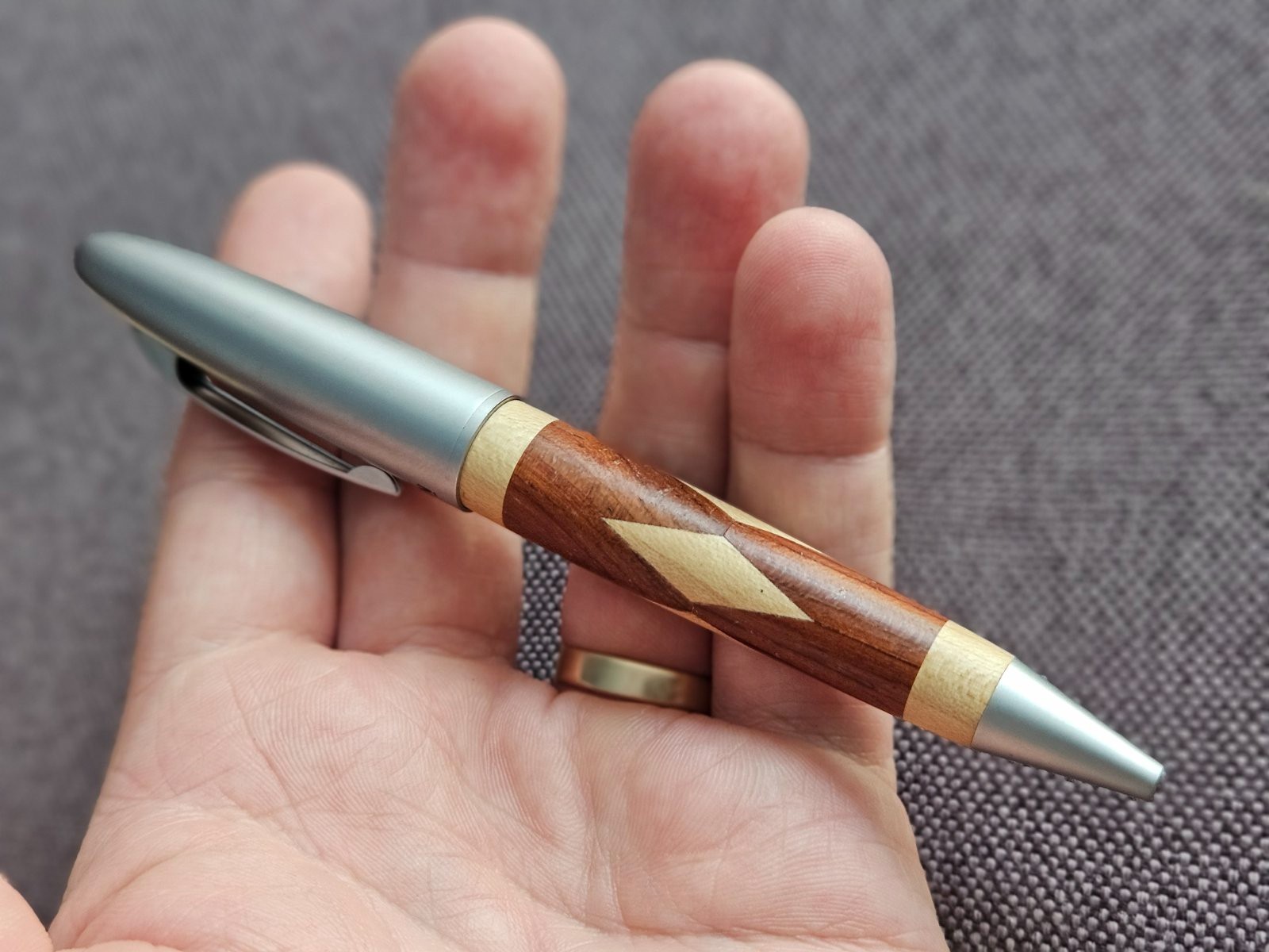Ronson Ballpoint Pen w/ Original Wooden Case Wood Inlay Executive Writing Pen