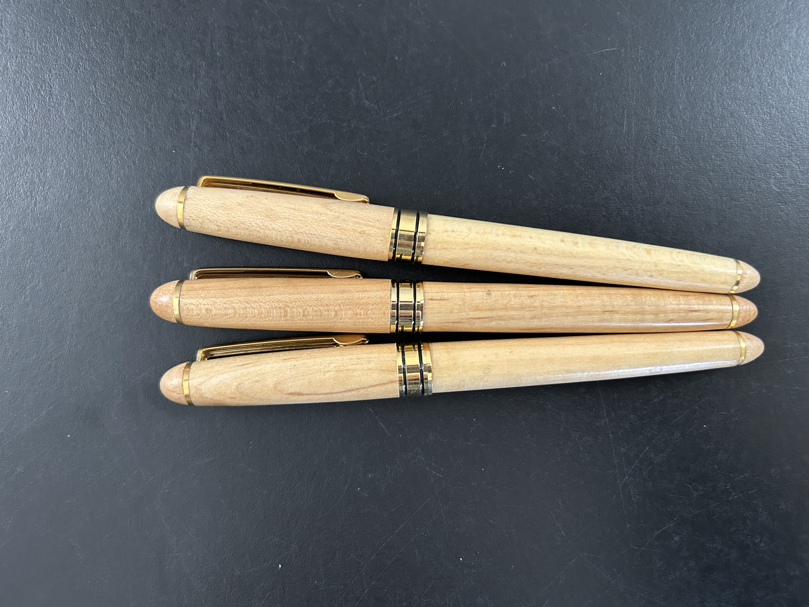 Lot of 3 Wooden Case Pen Ball TC Roller Pens Honeywell Branded Working Smooth