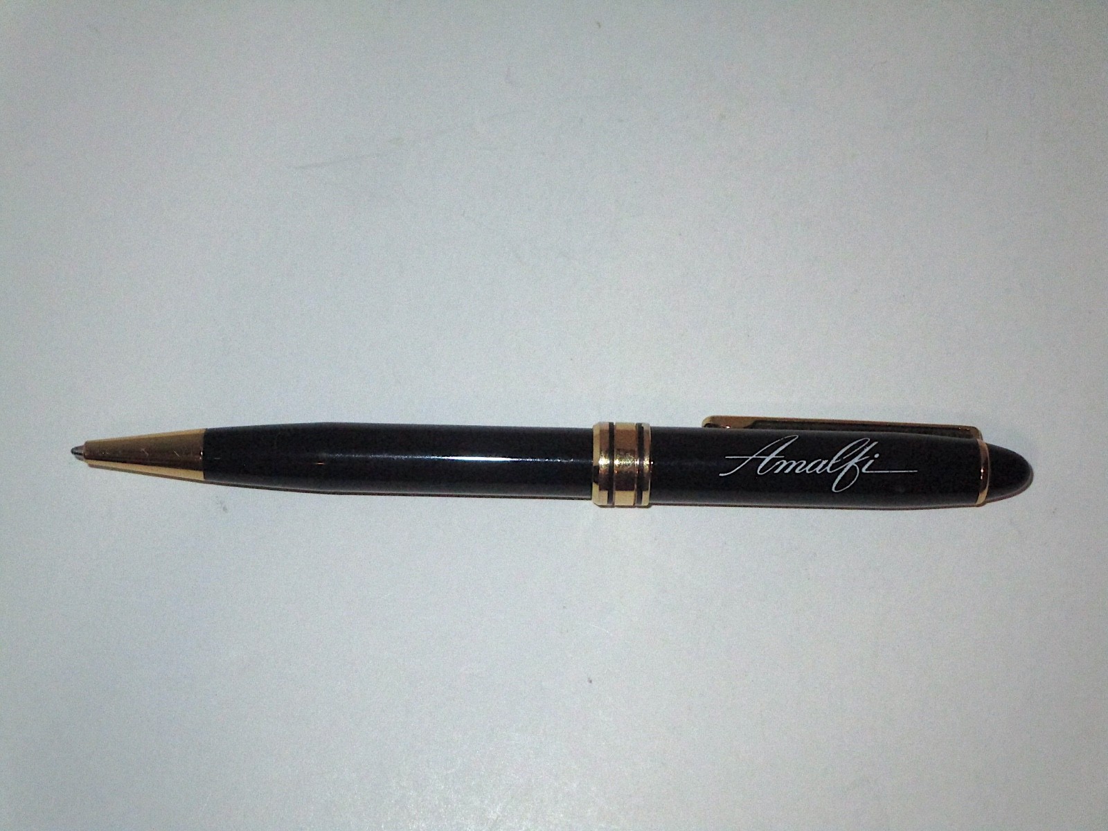 Vtg Amalfi Black & Gold Heavy Metal Ballpoint Writing Pen w/ Blue Ink Rare Italy