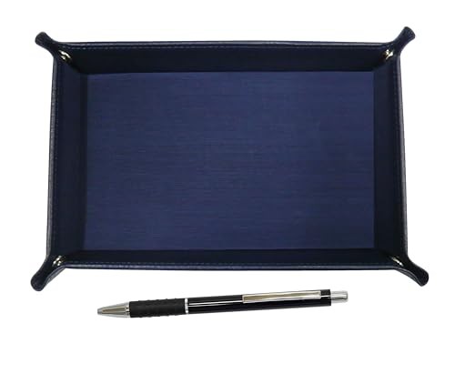 Japanese-made textured cowhide leather pen tray (blue) with metal and pitch grip
