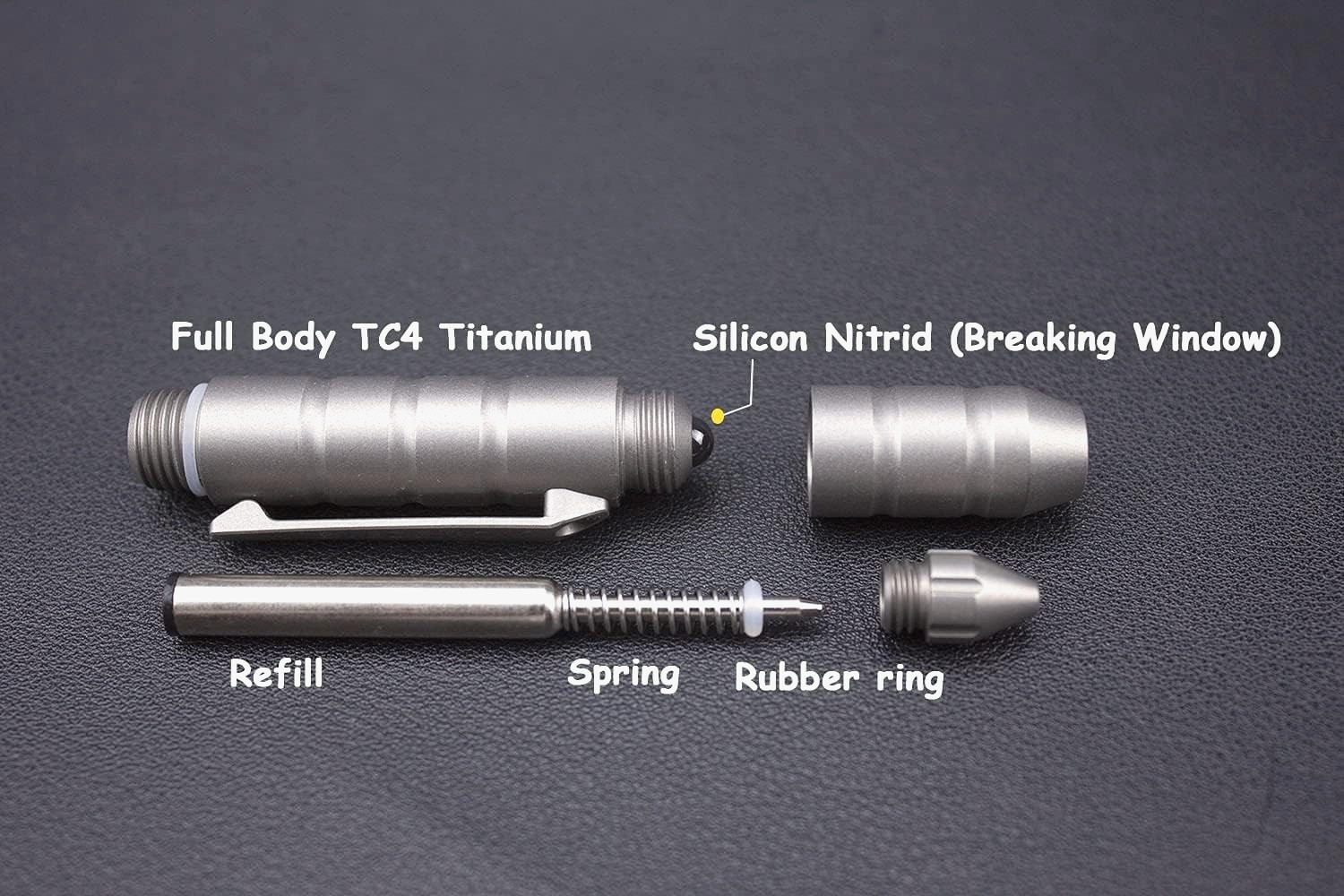 Stedemon P01 Titanium EDC Pocket Pen Glass Breaker Extra Refill Black Ink