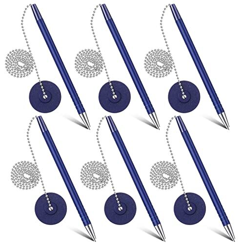 6 Pcs Secure Pen with Adhesive Pen Chain and Security Pen Holder for Home Office