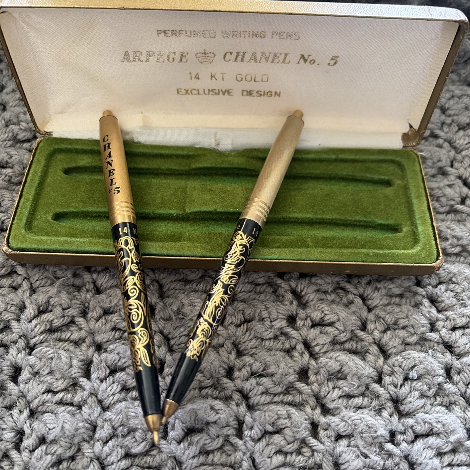 Arpege CHANEL No.5 Ballpoint Pen Set 14K Gold, Vintage
