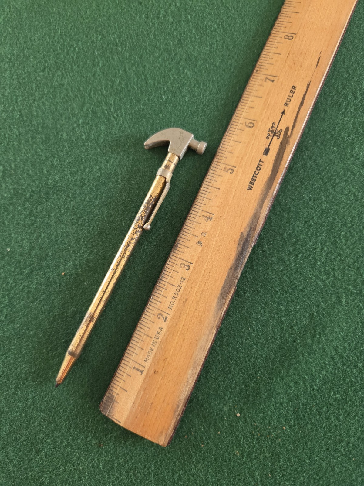 VINTAGE GOLD FINISH MINI HAMMER BALL POINT PEN WITH POCKET CLIP MADE IN USA