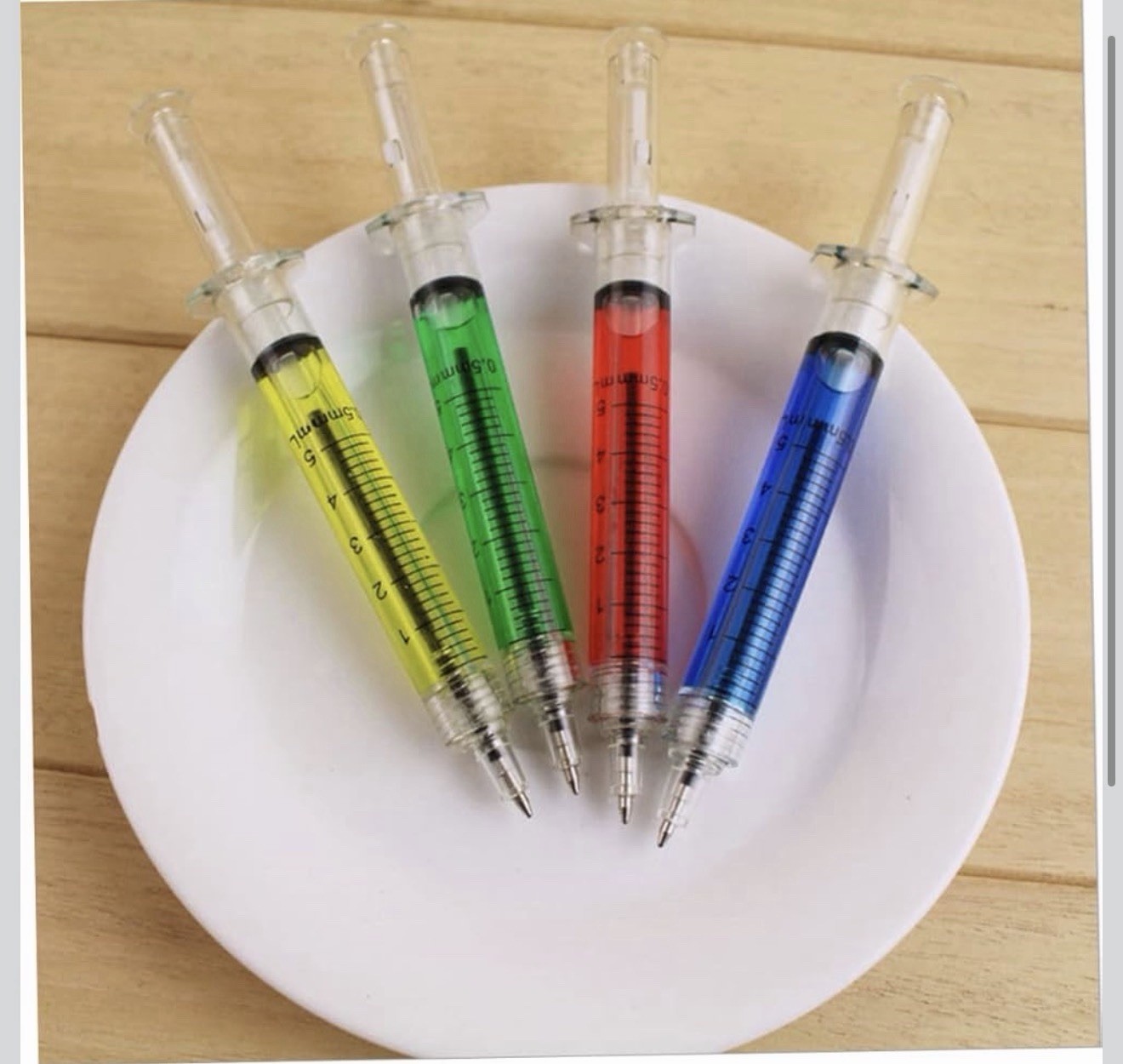 4 Assorted 5 Inch Color Syringe Shot Design Pen Nurse Doctor Medical Gag Prank