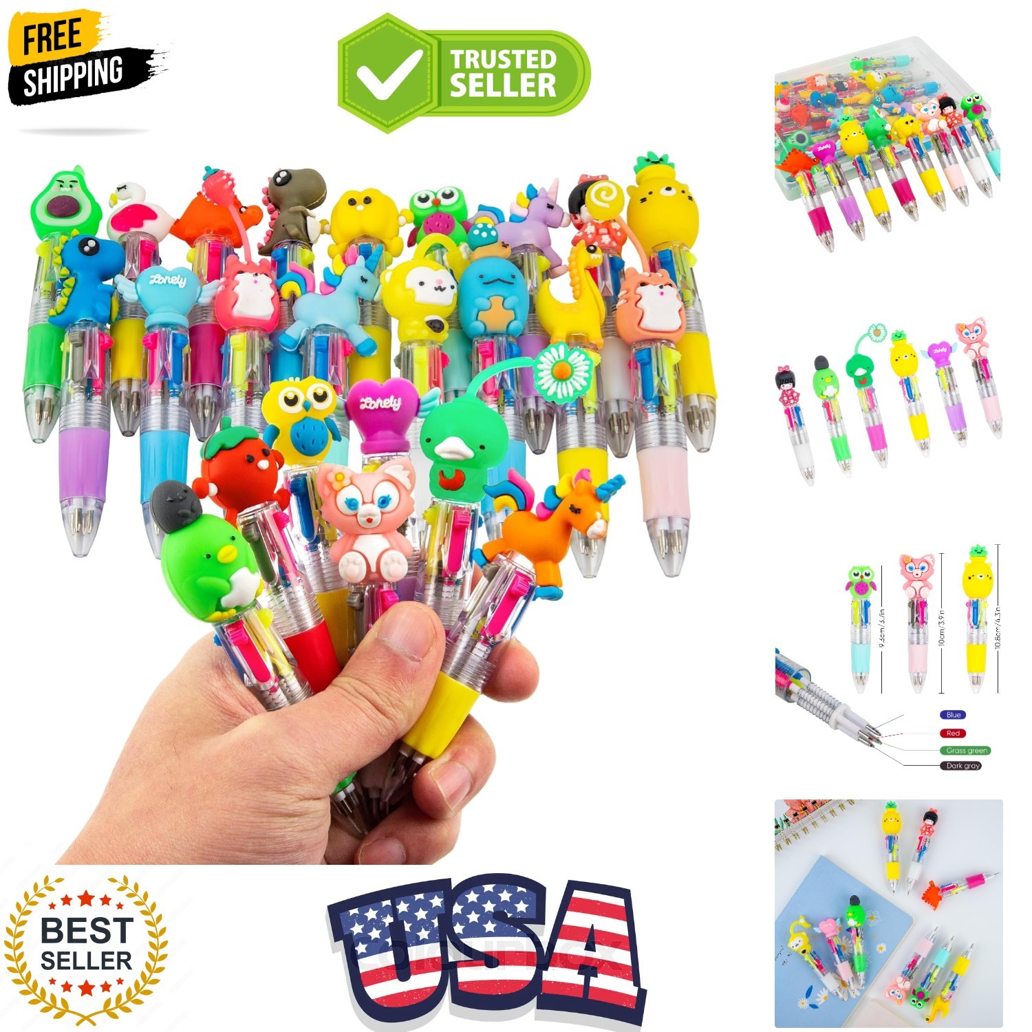 Multicolor Pen in One – 4-in-1 Cute Pens for Kids – 24 Ballpoint Pens for Bir…