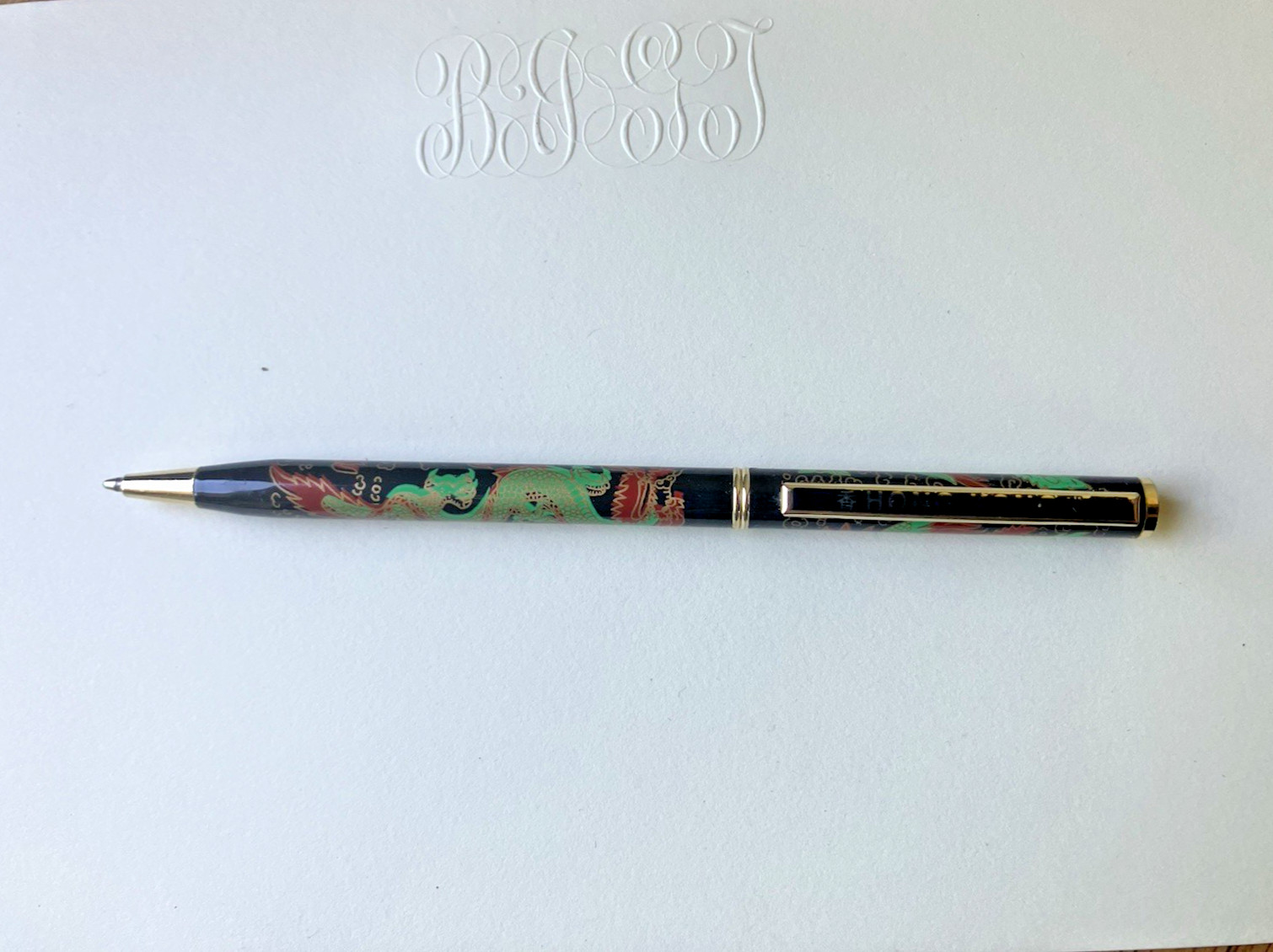 VTG Chinese Dragon Cloisonne Enameled Ball Point Pen Gold tone Hong Kong