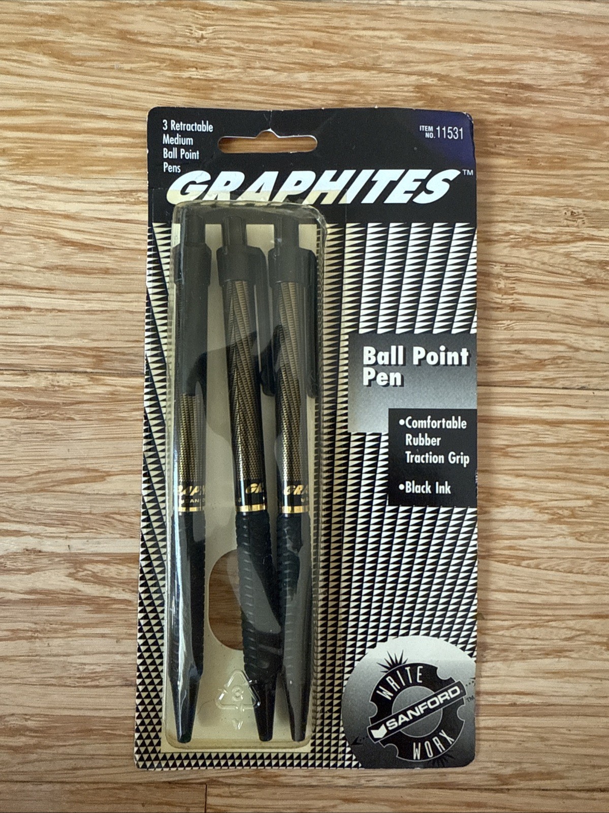 Rare Vintage Sanford GRAPHITES 3 Pack Ballpoint Pen Rubber Grip. New!