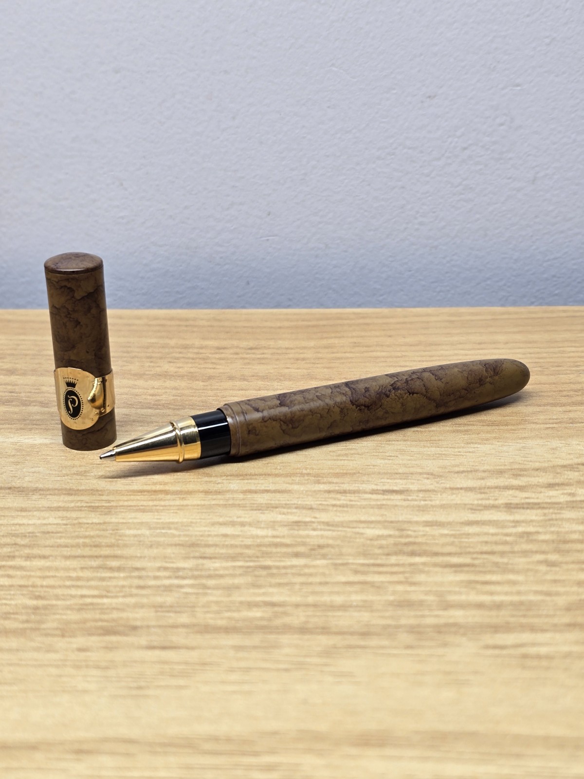 Vintage Cigar Ballpoint Novelty Black Ink Pen In Plastic Cylindrical Tube