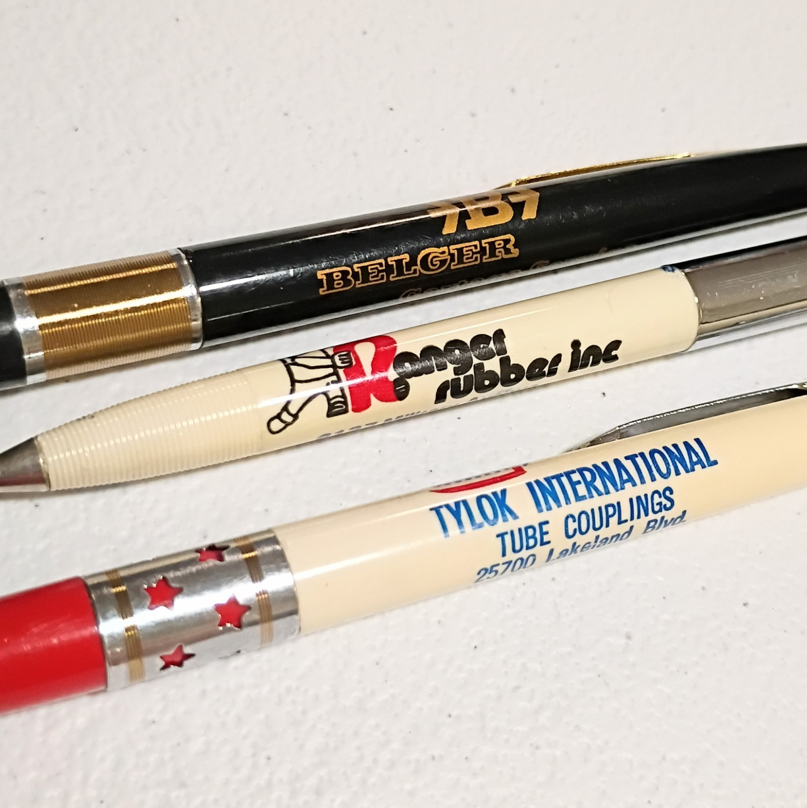 Lot of 3 Vintage Ritepoint Ballpoint Ink Pens Advertising Ranger Rubber, Tylok