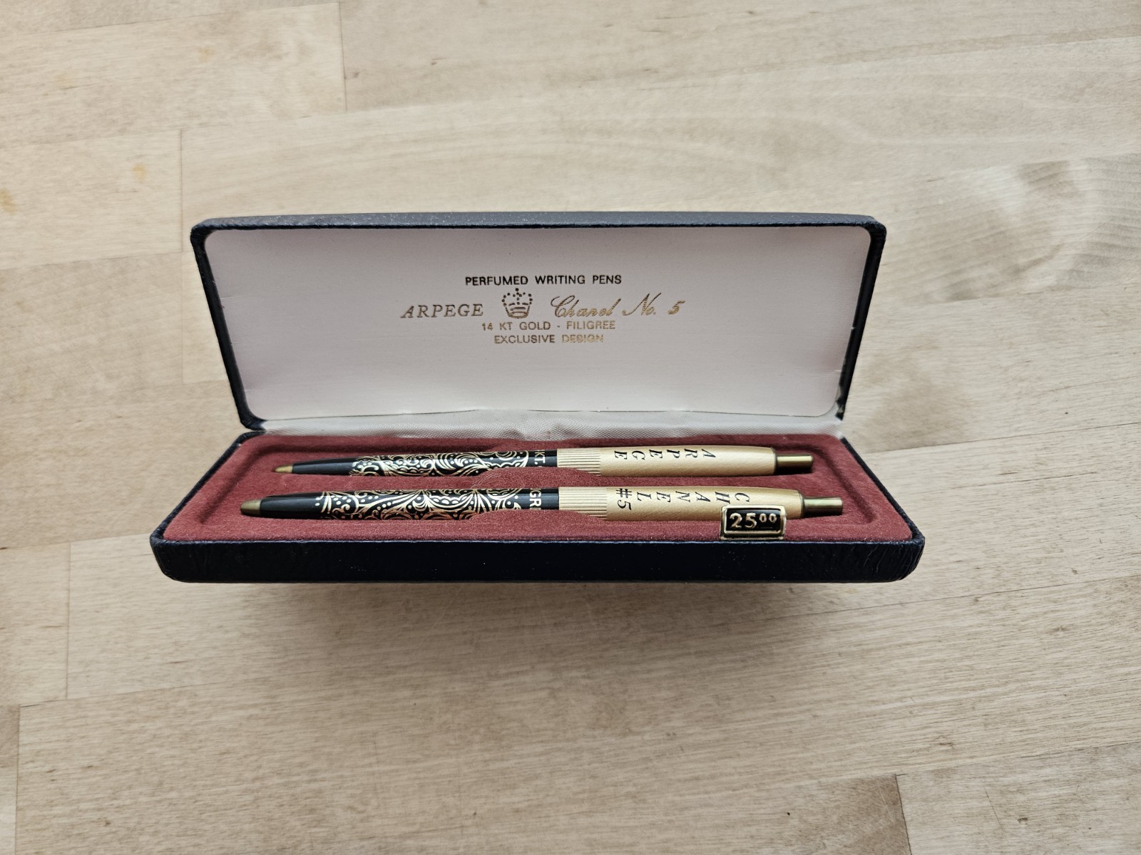 Arpege CHANEL No 5 Ballpoint Pen Set Vintage 14kt Gold Perfumed Writing Pens
