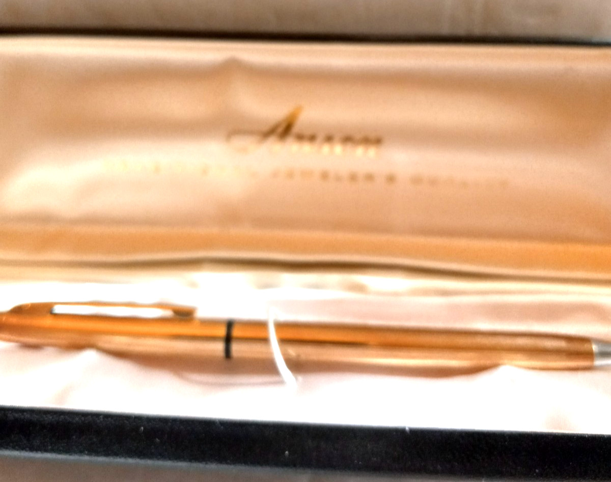 VINTAGE ANSON GOLD TONE BALL POINT PEN GIFT BOX INK DRY AGED SOLD AS-IS
