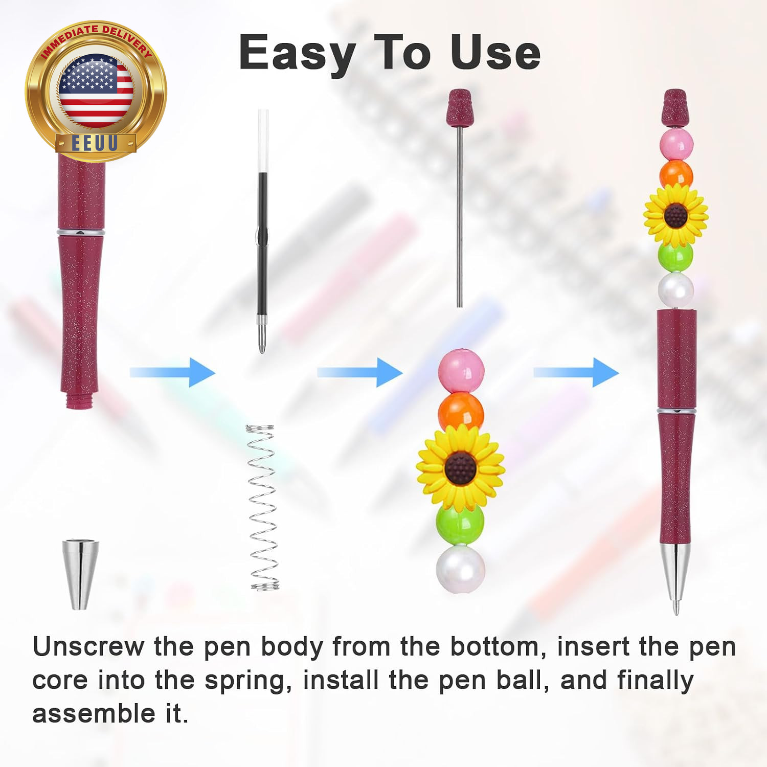 20 Pcs Beaded Pens, Beadable Pens Bulk Colored, Focal Bead Pen with 40Pcs Black