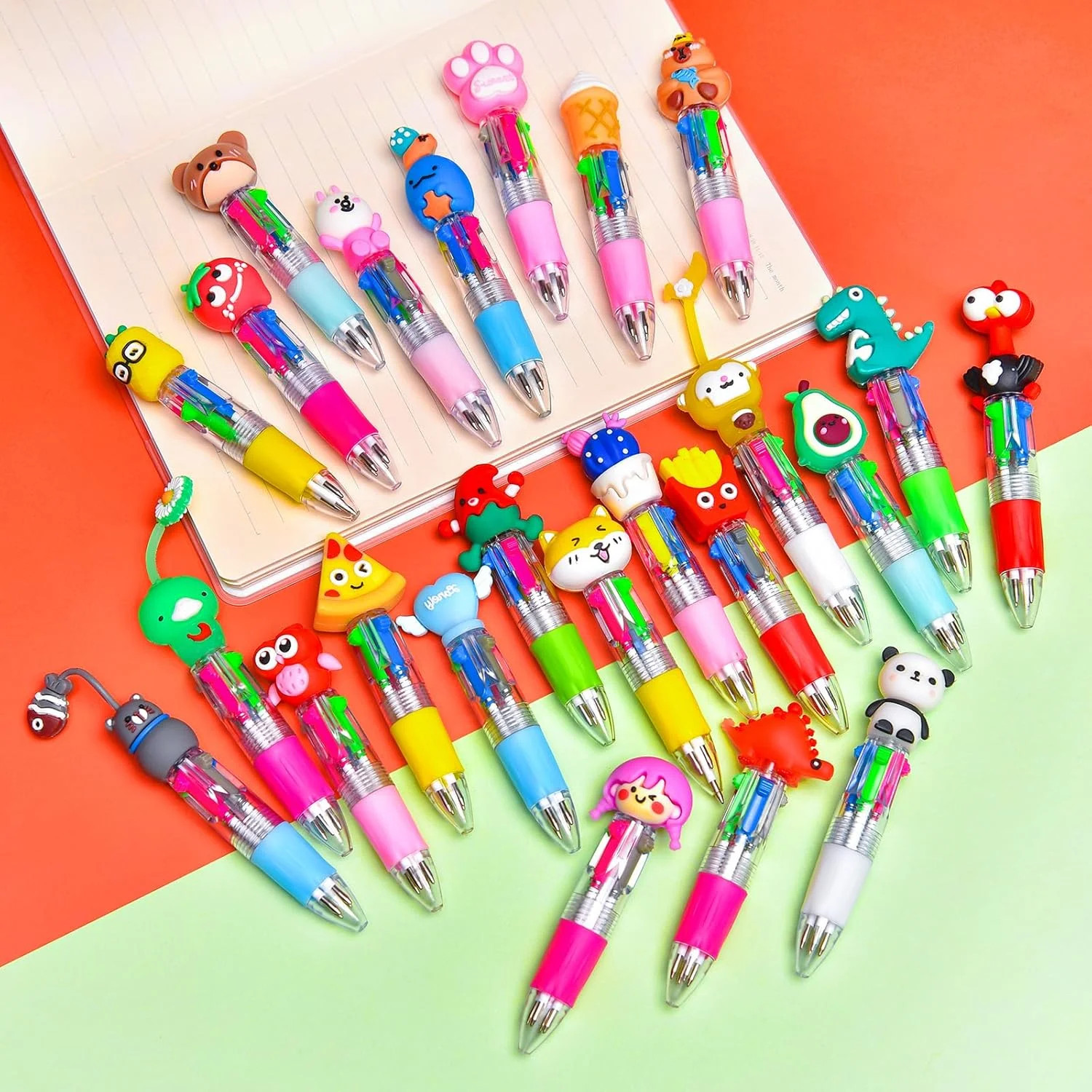 24Pcs Mini Multicolor Pens in One 4-in-1, Cute Pens Bulk for Party Favors and Bi