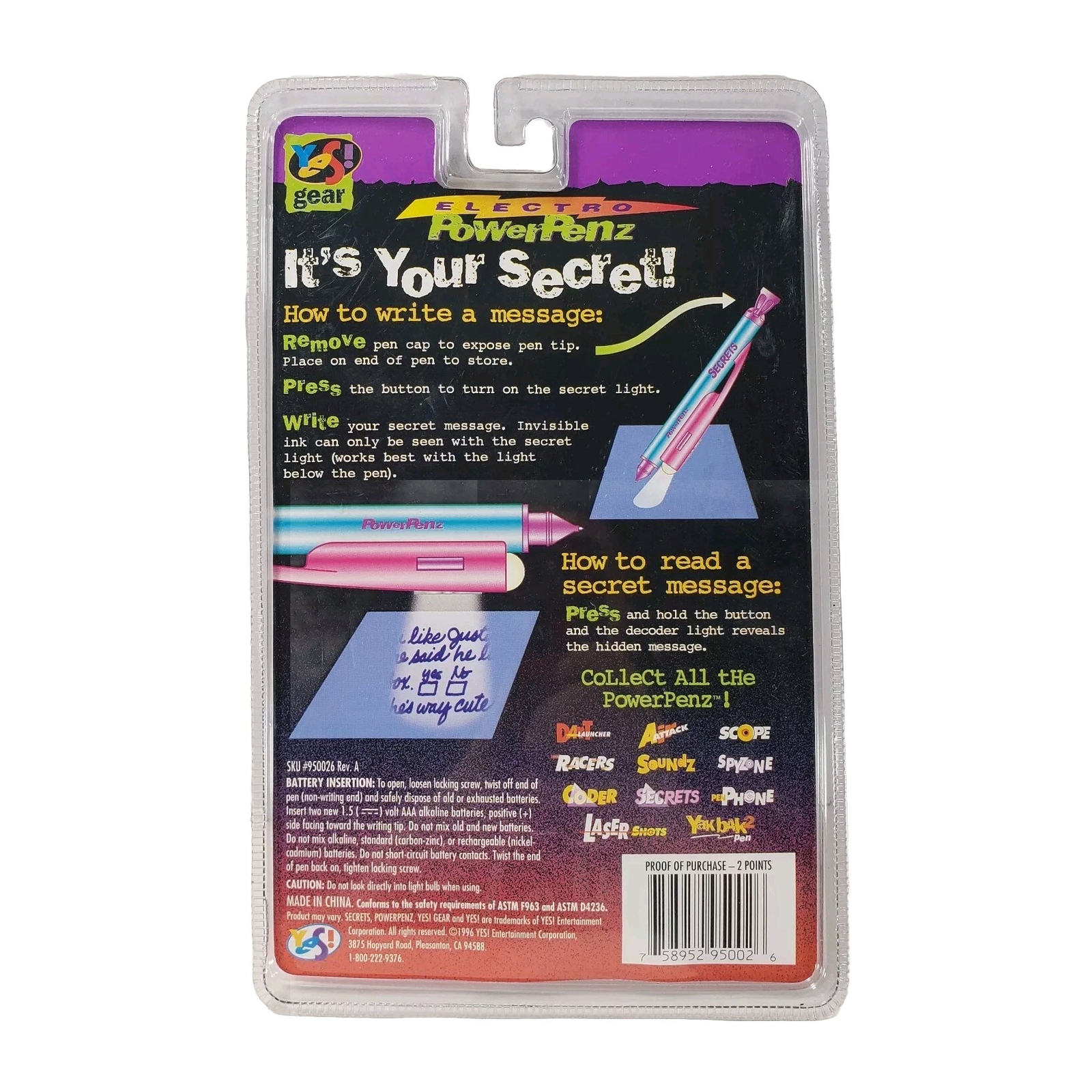 POWERPENZ ELECTRO TOP SECRET Spy Pen 1996 Yes Gear Blue Purple Pink Vintage Rare