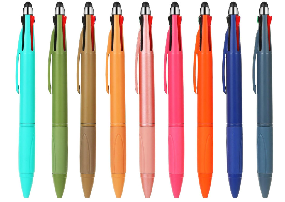 Bolígrafos multicolor 4 en 1 con stylus 1.0mm pack 9 para trabajo